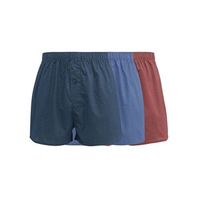 Pack of three blue, green and red triangle print woven boxers